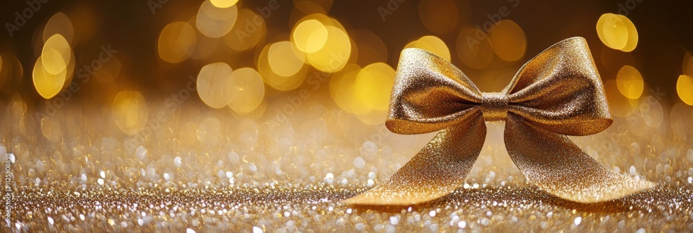 Poster a golden ribbon tied beautifully enhances the festive atmosphere, reflecting light on a sparkling su
