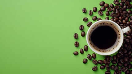 Coffee Cup Surrounded by Coffee Beans
