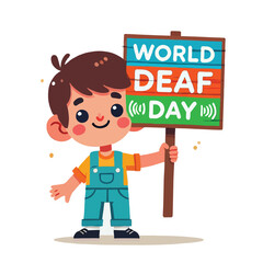 cartoon of a child holding a World Deaf Day sign