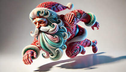 Santa Claus running in action gesture, illustrated in 3D polygon style with clean isolated background