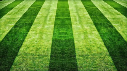 Lush Green Grass Field with Striped Lawn Pattern for Sports Turf
