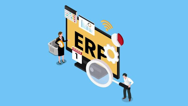 Business Concept of ERP System Integration with Calendar and Analytics 3d animation cartoon