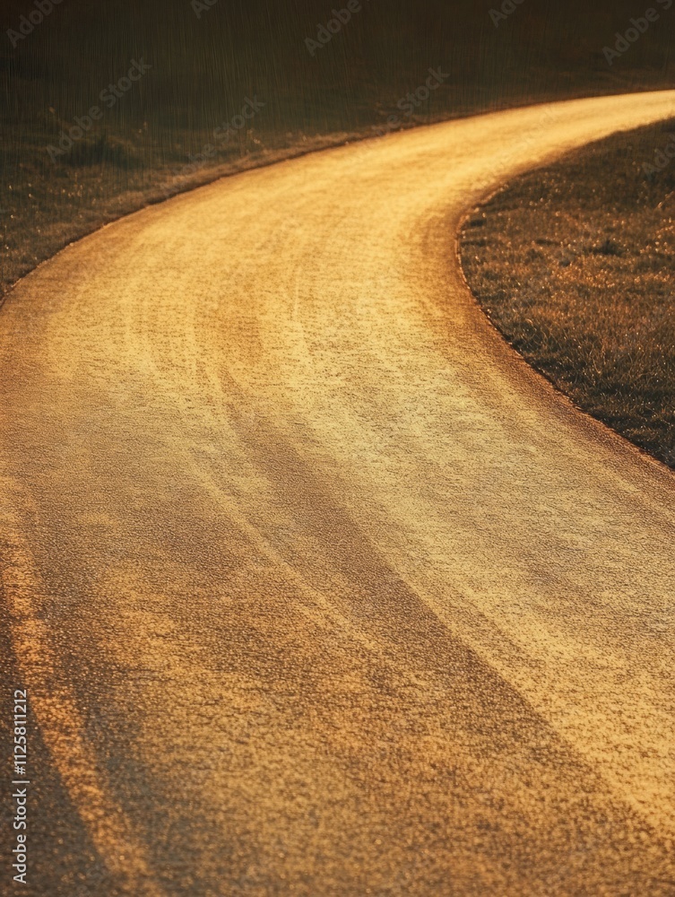 Poster a curved running track leads into the horizon, illuminated by soft golden light, providing a serene 