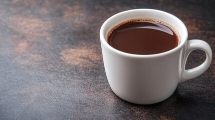 Hot Chocolate in White Cup on Rustic Dark Background