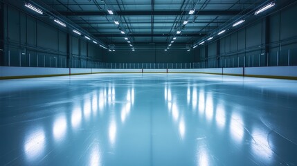 Fototapeta premium Calm and Empty Ice Rink Interior with Soft Blue Lighting