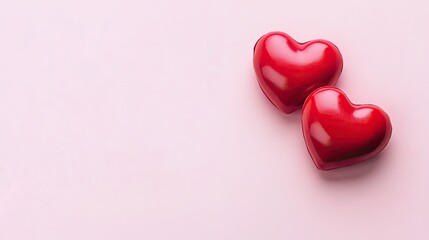 Fototapeta premium Red Heart Shapes on Soft Pink Background for Romantic Themes