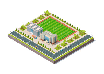 Isometric public school building.