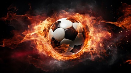 Naklejka premium Fiery Soccer Ball Soaring into the Net in a Charged Stadium Atmosphere