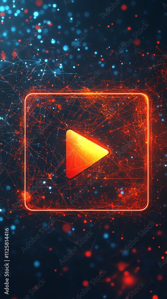 Aufkleber A digital play button icon surrounded by a network of glowing particles.