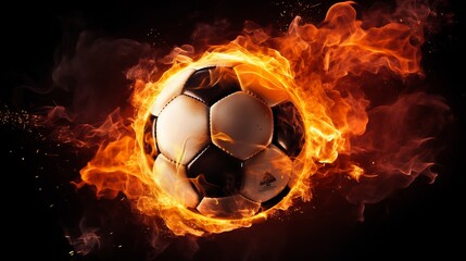 Fototapeta premium Fiery Soccer Ball Entering Goal in Intense Stadium Showdown
