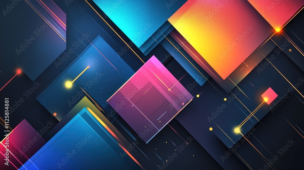 Poster abstract expo backdrop with glowing geometric patterns and vibrant colors.