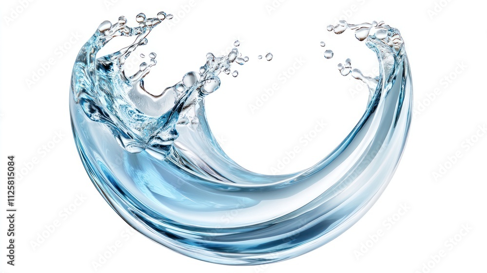 Poster artistic circular water splash with smooth curves, blending abstraction and natural visuals,