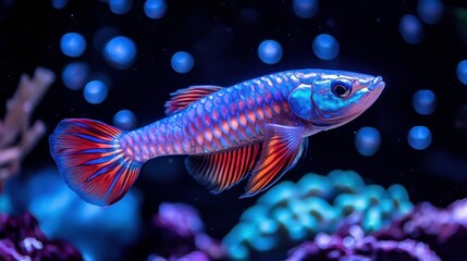 Fototapeta premium Colorful Fish Swimming in Blue Aquarium Water