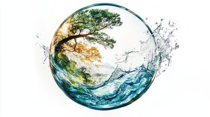 Artistic circular water splash with smooth curves, blending abstraction and natural visuals,