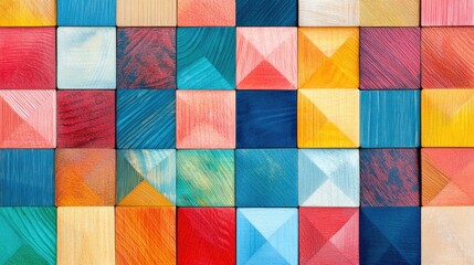 Colorful wooden geometric blocks pattern background, montessori and autism concept