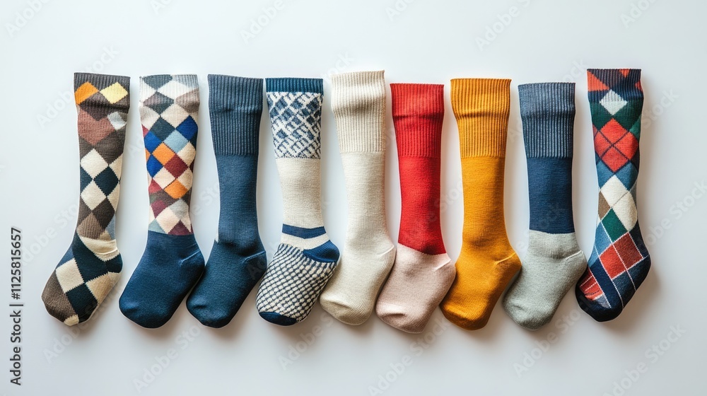 Poster colorful socks collection with diverse patterns and styles on display