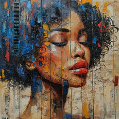 Woman With Closed Eyes in Abstract Painting