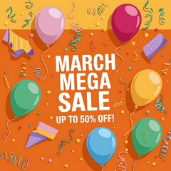 Obraz premium March Mega Sale Balloons Celebrate Discount Offers