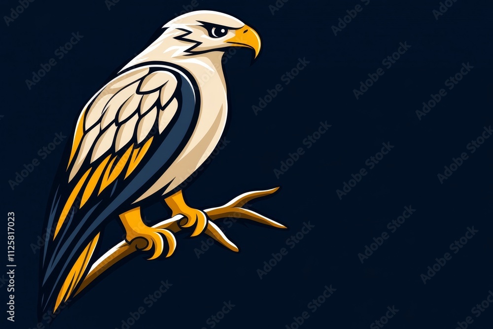 Poster a clean icon of an eagle perched on a branch, illustrated with sharp lines and a subtle two-tone col
