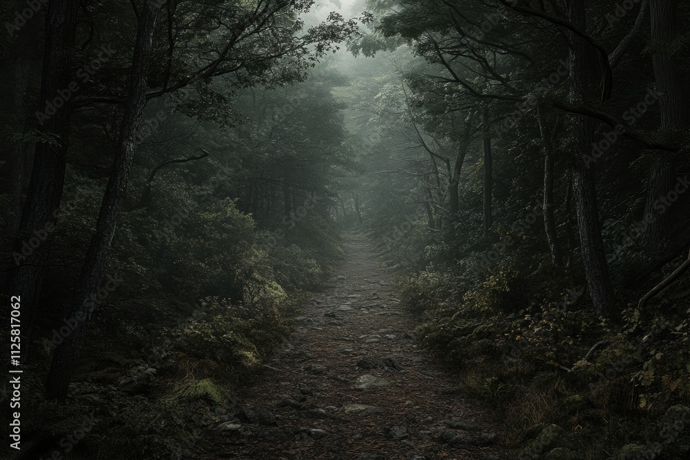 Leinwandbilder a narrow pathway cuts through lush greenery, inviting exploration into the dense woods filled with s