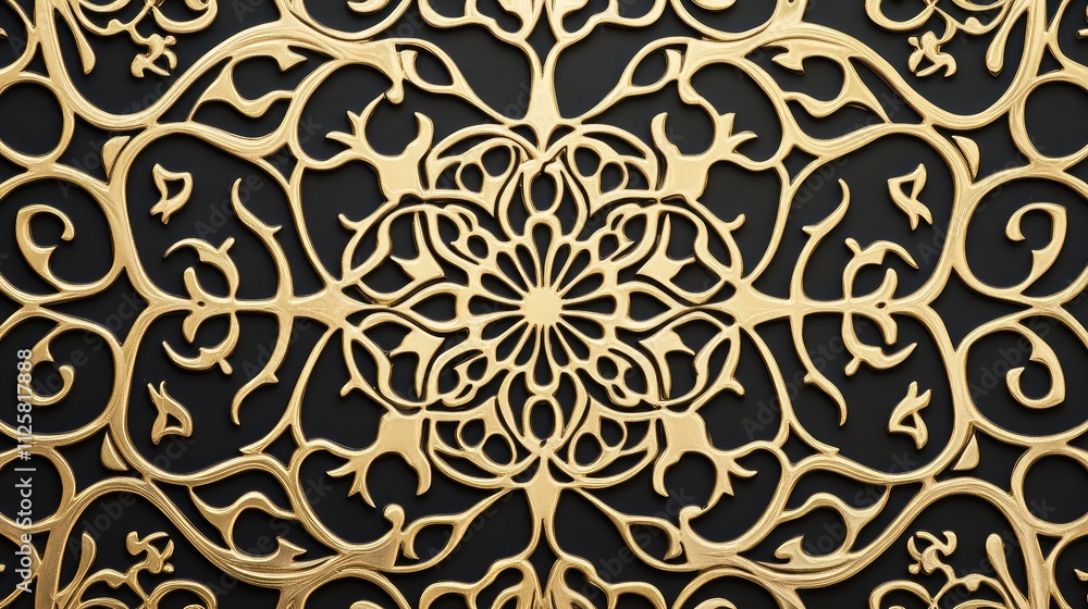 Poster intricate gold pattern on dark background with floral elements