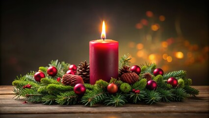 Advent wreath with one burning candle on the first Sunday of Advent, Advent, wreath, candle, burning, first Sunday