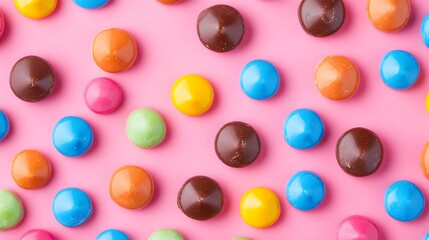 top view of multicolored candies on multicolored background