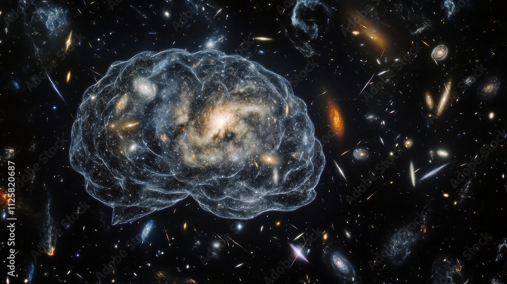Aufkleber a cosmic brain formed by swirling stars, galaxies, and constellations creates a mesmerizing visual a