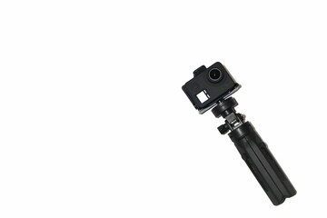 action camera with tripod accessory. isolated on white background