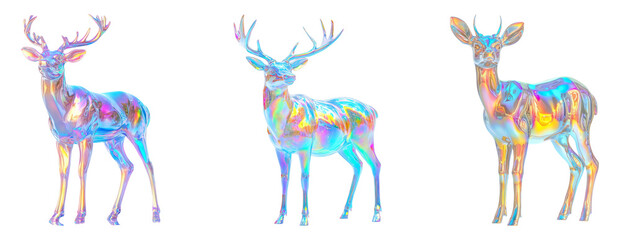 Obraz premium Colorful Deer Silhouettes on Transparent Background