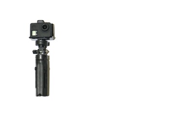 action camera with tripod accessory. isolated on white background