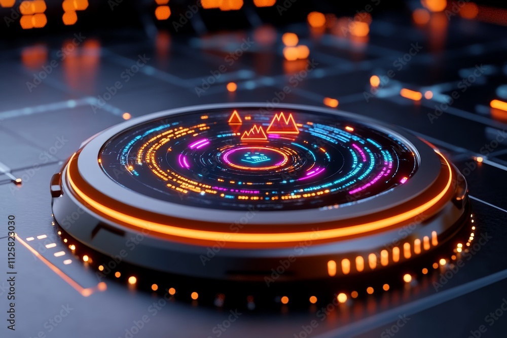 Poster a futuristic depiction of an efficiency dashboard with glowing holographic graphs and automated ai r
