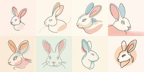 set Vector one line art illustration animals