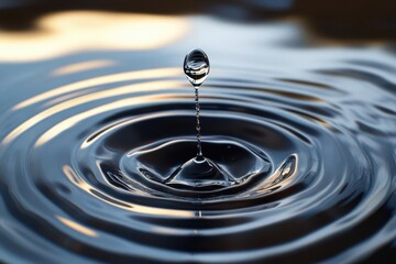 A water droplet creates ripples in a tranquil surface, showcasing the beauty of fluid dynamics.
