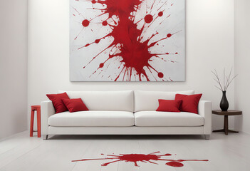 Modern Living Room with Bold Red Accents and Abstract Art