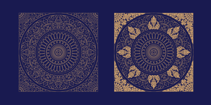 Naklejki Khmer Ancient art drawing from sculpture art at Angkor Wat temple. Traditional wall ornament art. Traditional ornament art of Cambodia.