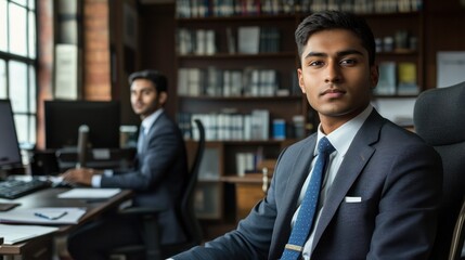 Fototapeta premium a young man in an Indian office environment business meeting a modern interior-focused viewpoint