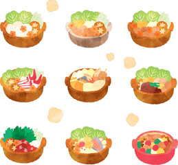 鍋の水彩イラストセット