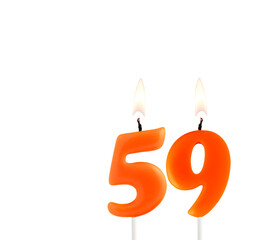 Orange birthday candle on white background - Number 59
