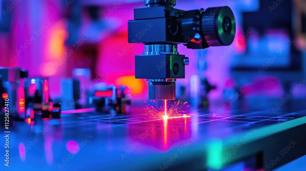 Poster high-tech laser machine operating with spark in modern workshop