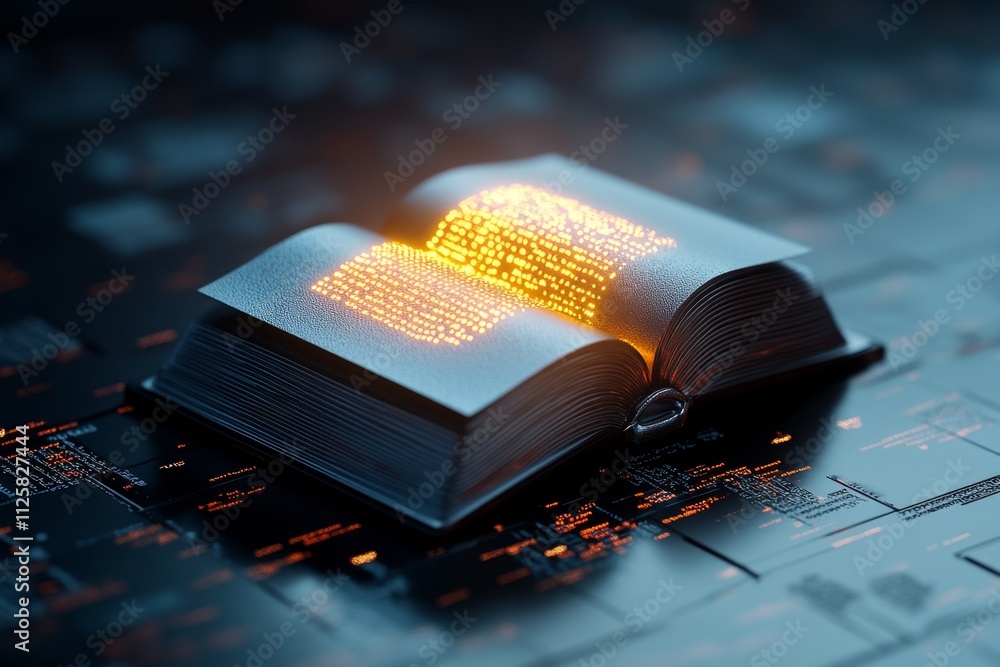 Poster A pixel art depiction of an ebook reader with animated, glowing text, surrounded by tiny pixelated book icons and retro aesthetics