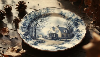 Ceramic plates with pictures of houses, traditional ceramic crafts, ceramic crafts with carvings, ceramic plates with textures, elegant ceramic plates