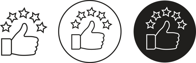 Thumb up with five stars line icons set, representing a high rating or positive feedback. Perfect for review or business marketing material. Satisfaction signs isolated on transparent background.