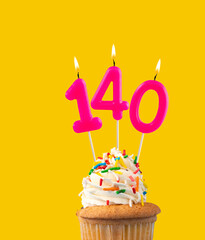 Pink candle and cupcake birthday card - Number 140