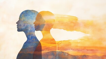 healing loneliness today close up focus on copy space warm soothing colors Double exposure silhouette with open spaces and hope