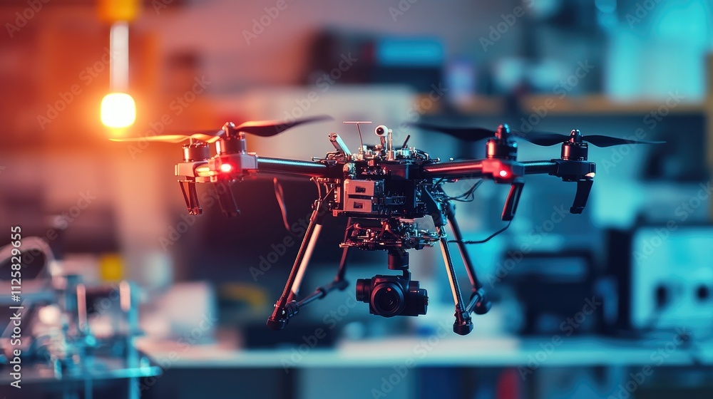 Aufkleber advanced drone technology in modern workshop setting with led lights