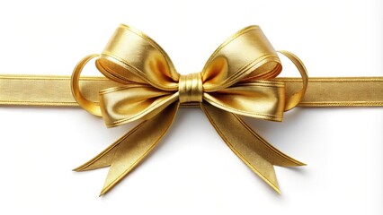 Fototapeta premium Gold ribbon bow with intricate loops and tails , shiny, metallic, decorative, elegant, luxury, festive, celebration