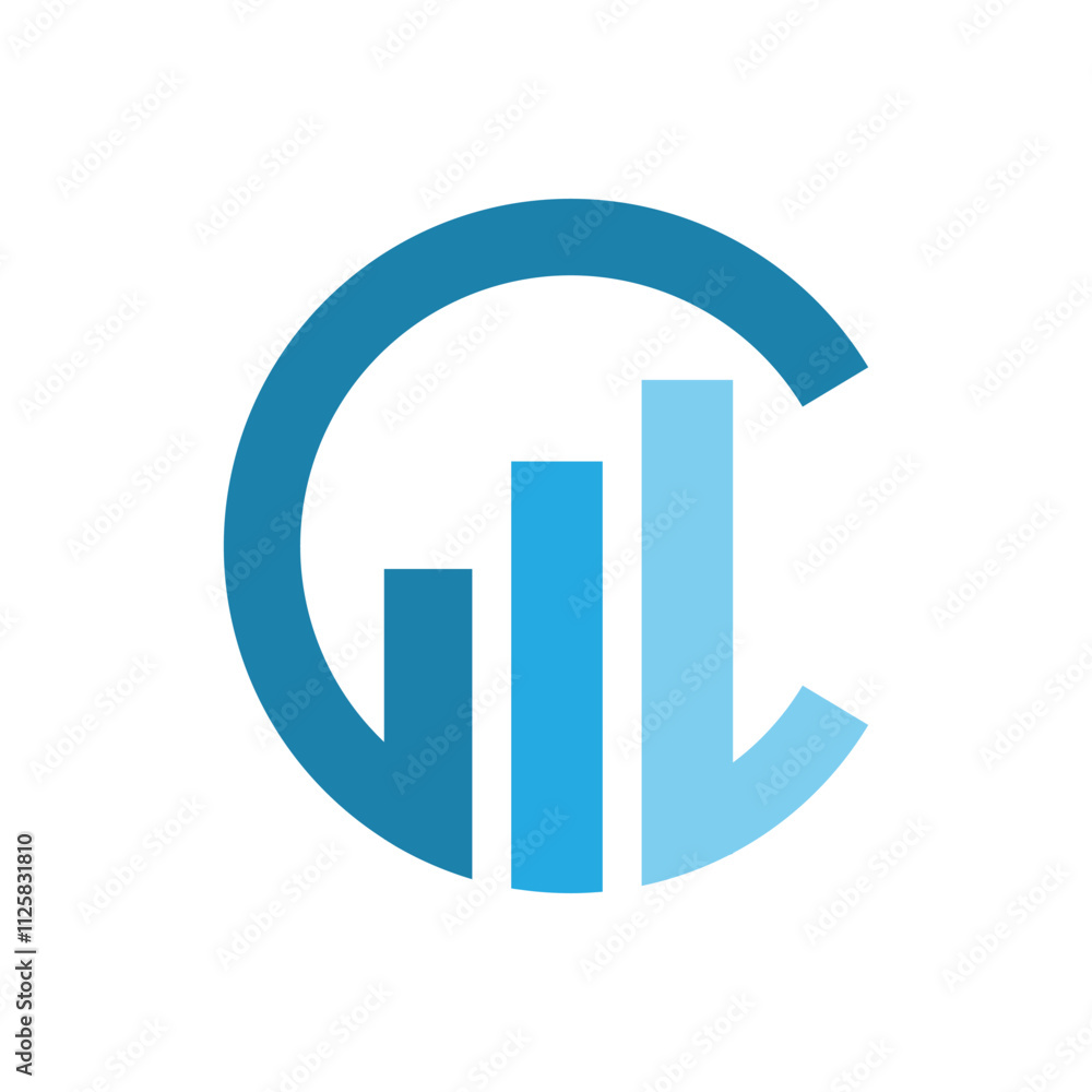Poster this is a flat logo design of a capital c with three graph bars on it in blue color combination that