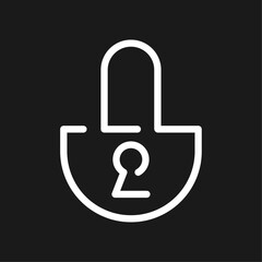 Locked padlock line icon on black background.