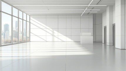 Fototapeta premium Minimalist Modern White Space Interior Design Sunlight and Shadow Interplay in City